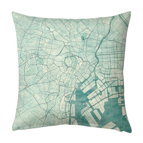 Tokyo Map Blue Vintage - designed cushion by City Art Posters