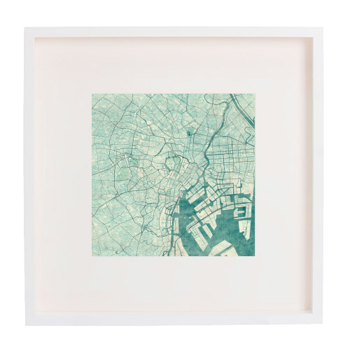 Tokyo Map Blue Vintage - framed poster print by City Art Posters