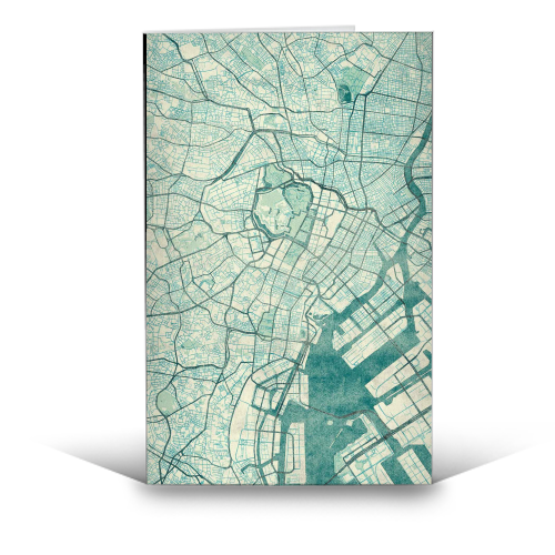 Tokyo Map Blue Vintage - funny greeting card by City Art Posters