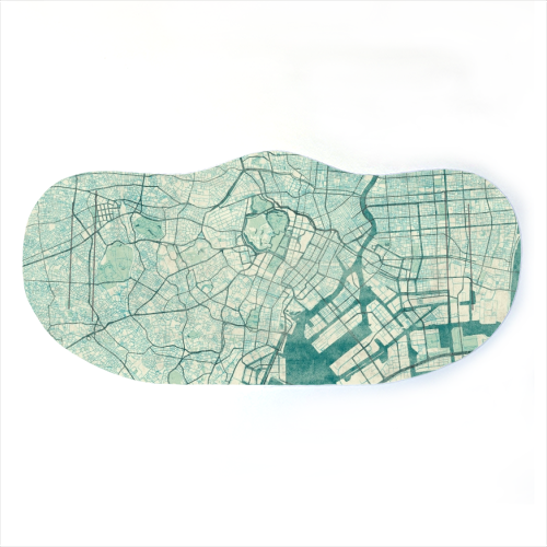 Tokyo Map Blue Vintage - face cover mask by City Art Posters