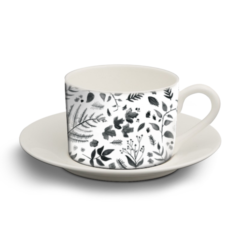 Black & White Leaves - personalised cup and saucer by Amy Harwood