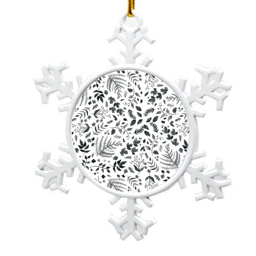 Black & White Leaves - snowflake decoration by Amy Harwood