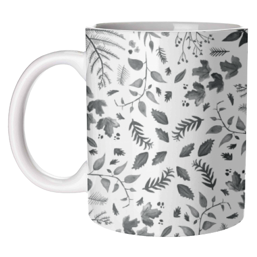 Black & White Leaves - unique mug by Amy Harwood