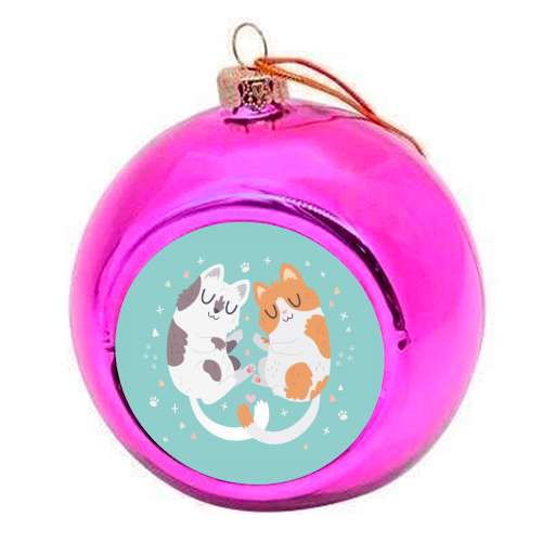 Kitty Cuddles - colourful christmas bauble by Claire Stamper