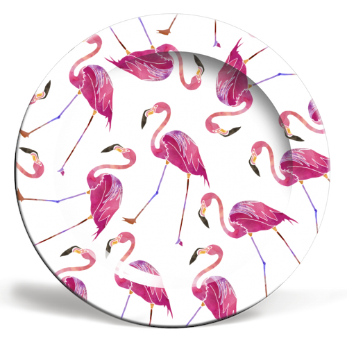 Let\'s Flamingo! - ceramic dinner plate by Natasha Troy