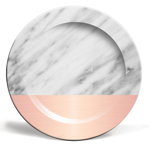 Carrara Italian Marble and Pink - ceramic dinner plate by EMANUELA CARRATONI