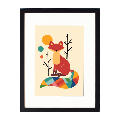 Rainbow Fox - white/black framed print by Andy Westface