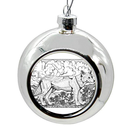 Rose and Wolf - colourful christmas bauble by Rosie Hendry