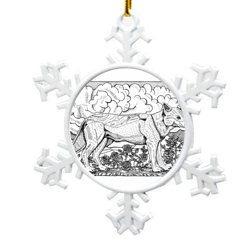 Rose and Wolf - snowflake decoration by Rosie Hendry