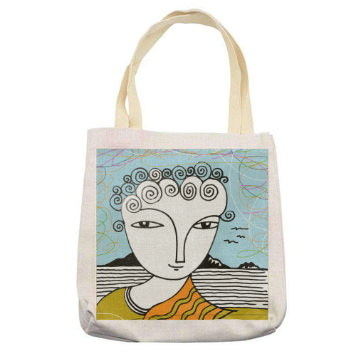 Welsh Girl by the Sea - printed tote bag by deborah Withey