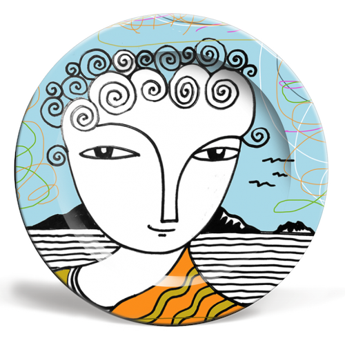 Welsh Girl by the Sea - ceramic dinner plate by deborah Withey