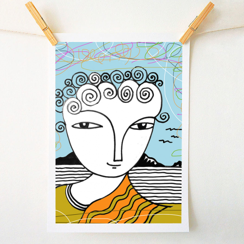 Welsh Girl by the Sea - A1 - A4 art print by deborah Withey