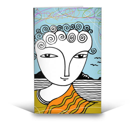 Welsh Girl by the Sea - funny greeting card by deborah Withey