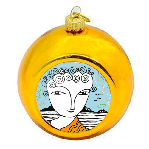 Welsh Girl by the Sea - colourful christmas bauble by deborah Withey
