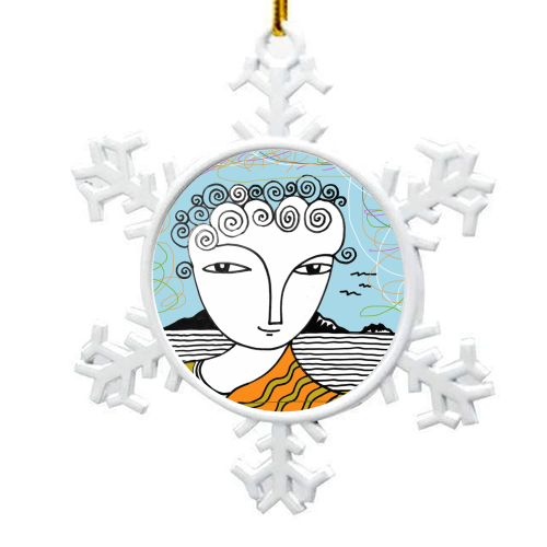 Welsh Girl by the Sea - snowflake decoration by deborah Withey