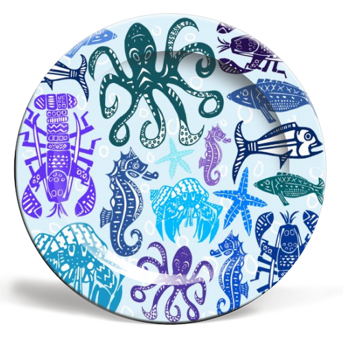 Meximals Under the Sea - ceramic dinner plate by Claire Ferguson
