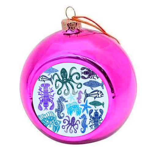 Meximals Under the Sea - colourful christmas bauble by Claire Ferguson