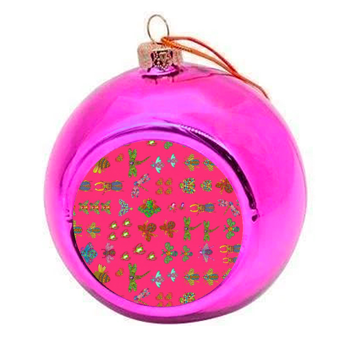 Pink Bugs - colourful christmas bauble by Liz Bush