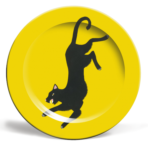 Yellow Panther - ceramic dinner plate by Yazmin Brooks