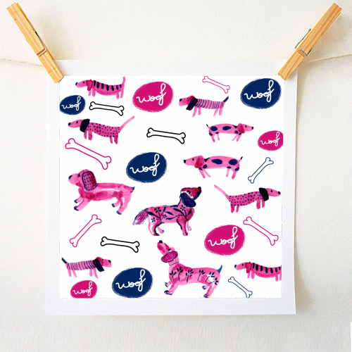 Pink sausage dogs - A1 - A4 art print by Michelle Walker