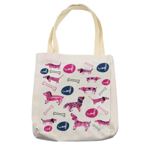 Pink sausage dogs - printed tote bag by Michelle Walker