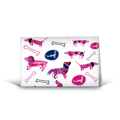 Pink sausage dogs - funny greeting card by Michelle Walker