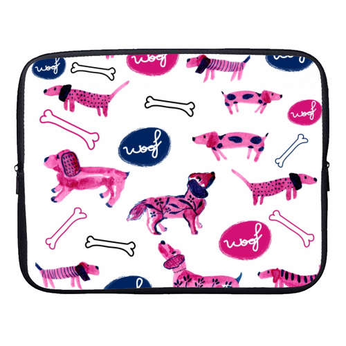 Pink sausage dogs - designer laptop sleeve by Michelle Walker