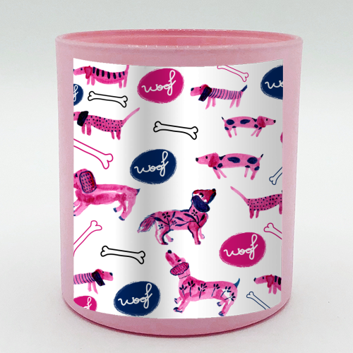 Pink sausage dogs - scented candle by Michelle Walker