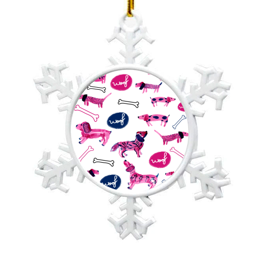 Pink sausage dogs - snowflake decoration by Michelle Walker