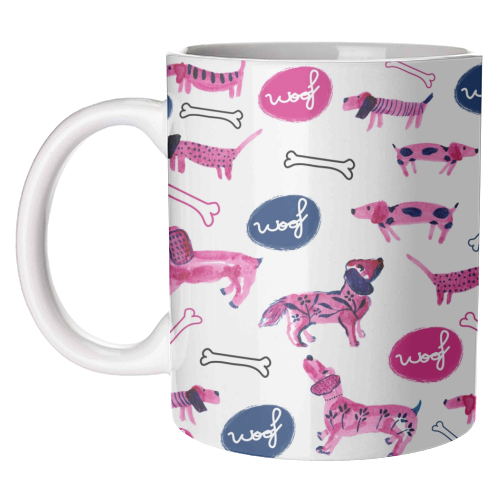 Pink sausage dogs - unique mug by Michelle Walker