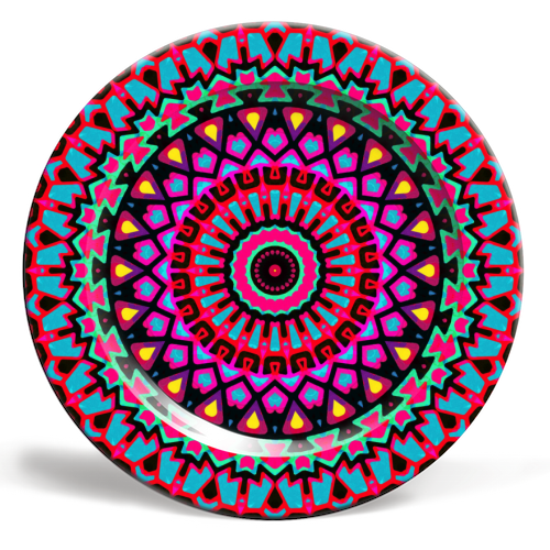 Purple Tribe Psychedelic Mandala - ceramic dinner plate by Kirsten Star