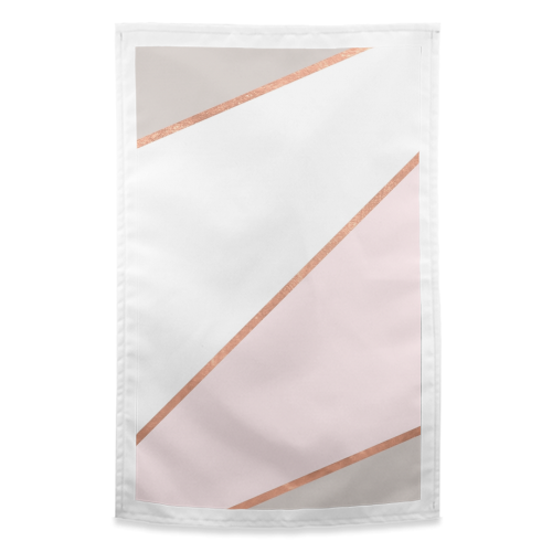 GEO TIKKI ROSEGOLD STRIPES - funny tea towel by Monika Strigel