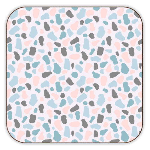 Terrazzo print - Blush pink and blue - personalised beer coaster by Eve Morgan