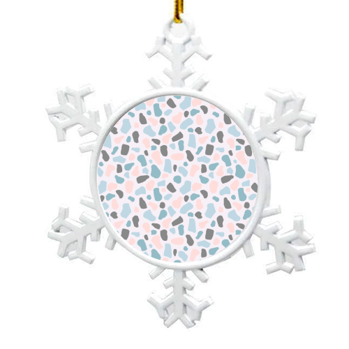 Terrazzo print - Blush pink and blue - snowflake decoration by Eve Morgan