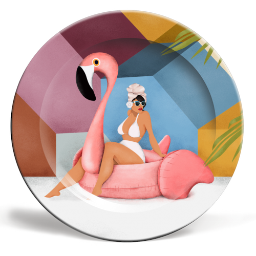 Flamingo - ceramic dinner plate by Fatpings_studio