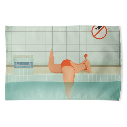 swimmer - funny tea towel by Fatpings_studio