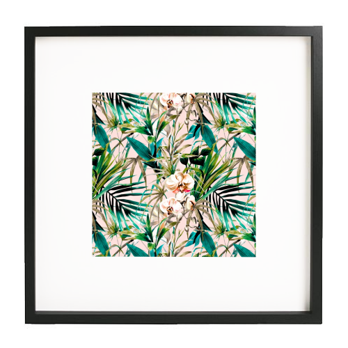 Pattern floral tropical 001 - white/black framed print by MMarta BC